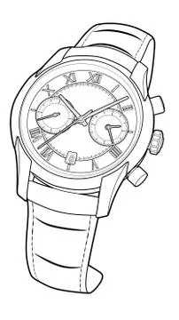 Wrist watch vector sketch simple line illustration Stock Illustration