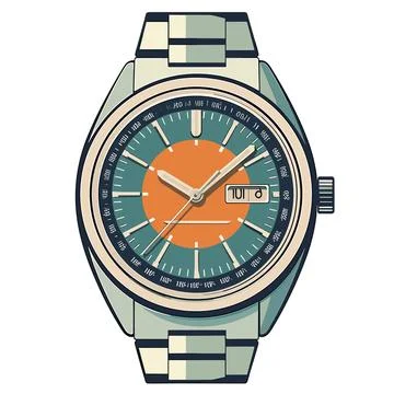 Wristwatch isolated on white background. Vector illustration in retro style. Illustrazione stock