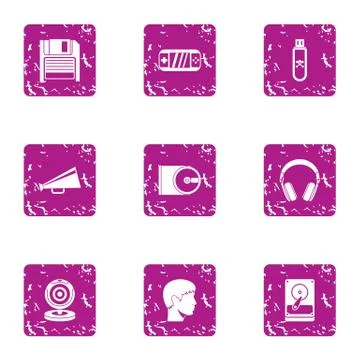 Write data icons set, grunge style Stock Illustration
