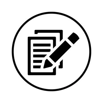 Write, document, paper, article icon. Black vector design. Illustrazione stock