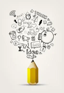 Write doodle idea on notebook paper.write doodle idea on white paper. Stock Illustration