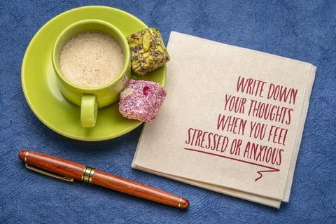 Write down your thoughts when you feel stressed or anxious Foto stock