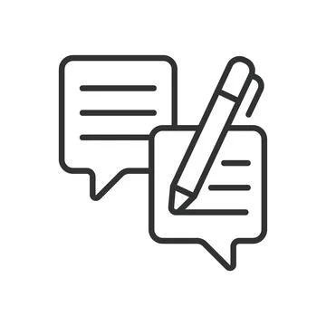Write feedback, write, feedback, comment, review, opinion, response on white Stock-Illustration