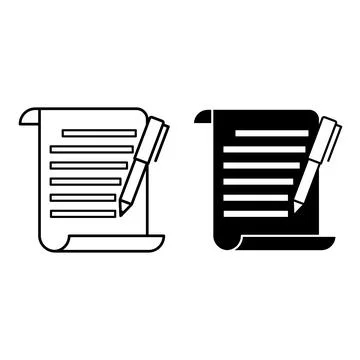 Write Icons. Line and Glyph Vector Icons. Paper with Text and Pen. Story or.. Stock Illustration