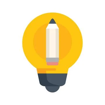 Write idea icon flat vector. Creative bulb Illustrazione stock