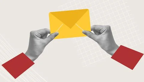 Write a letter. send an email. collage with mail. a beautiful collage with th Stock Photos
