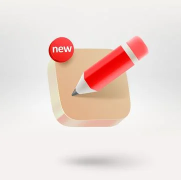 Write a message button with NEW label. Mobile application icon. 3d vector i.. Stock Illustration