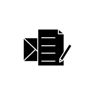 Write a message icon black on white background Illustrazione stock