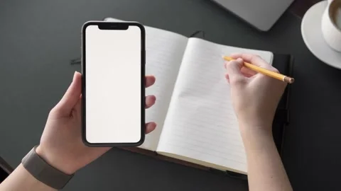 Write note from mobile blank screen Stock Footage 237930974