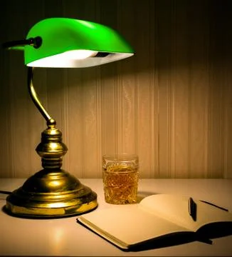 Write notebook vintage lamp Stock Photos