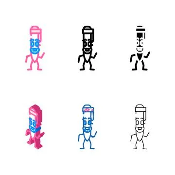 Write pen character diversity color icon vector Stock Illustration
