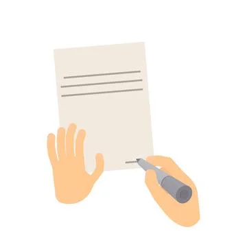 Write with a pen. Signing the contract by hand on white paper Illustrazione stock