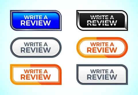 Write A Review button set of different shapes and colors. Suitable for mobi.. Illustrazione stock