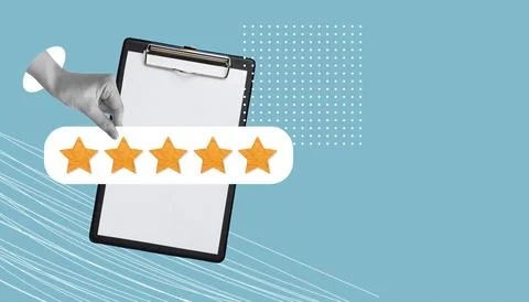 Write a review. a collage based on the review. write a positive review of the Foto stock