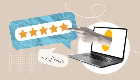 Write a review. a collage based on the review. write a positive review of the Stock Photos