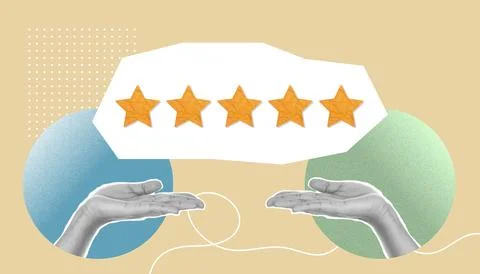 Write a review. a collage based on the review. write a positive review of the Foto stock