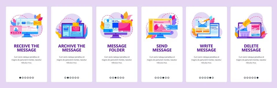 Write, send, receive and delete messages. Email inbox, computer technology Ilustración de archivo