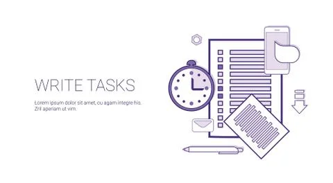 Write Tasks Planning Business Concept Banner With Copy Space Thin Line Stock Illustration
