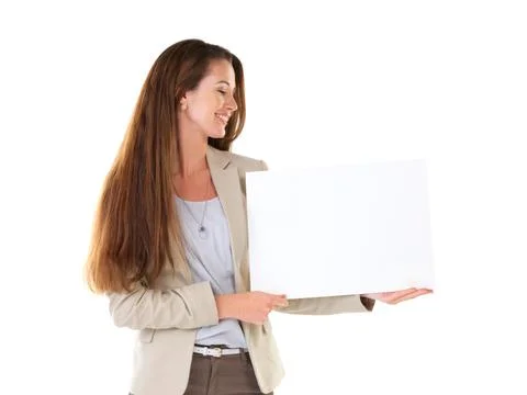 Write your own message. Studio shot of a young businesswoman holding a blank Stock Photos