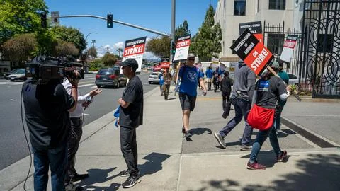 Writer interviewed while at a picketing rally at Sony Studio, Culver City. Stock Photos