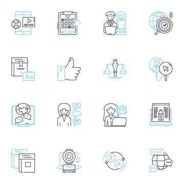Writer linear icons set. Wordsmith, Penman, Scribe, Storyteller, Author Stock Illustration