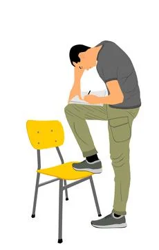 Writer man writes note with pencil in notebook vector illustration イラスト素材