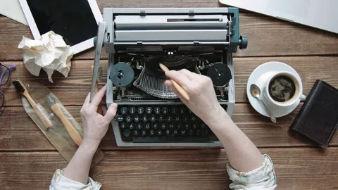 Writer with retro writing machine. Stock Footage 74995257