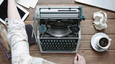 Writer with retro writing machine. Stock Footage 74995950