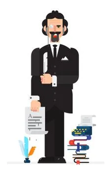 Writer in the style of the cartoon. Isolated object on white background. Vect Stock Illustration