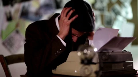 Writer with typewriter enraged in office Stock Footage 120363560