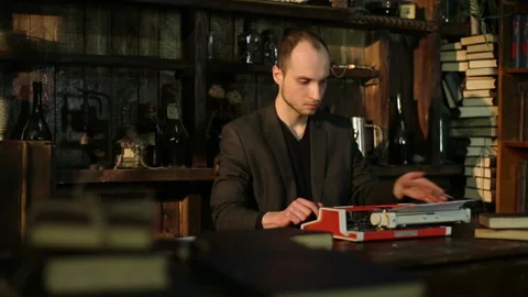 Writer Using A Typewriter (Dolly Shot) Stock Footage 86898292