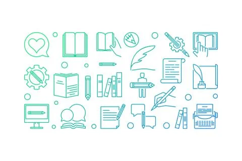 Writer vector creative outline horizontal banner Stock Illustration