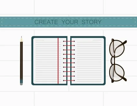 Writer workplace. Create your story in notes Stock Illustration