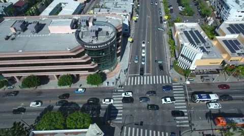 Writers guild drone traders joe in front of the grove Stock Footage 63356530