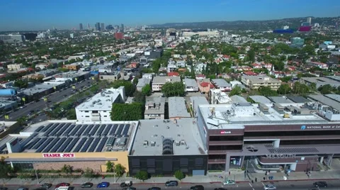 Writers guild drone traders joe in front of the grove Stock Footage 63356585