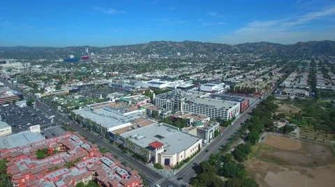 Writers guild drone traders joe in front of the grove Stock Footage 63356628
