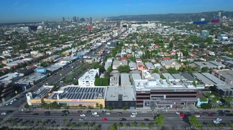 Writers guild drone traders joe in front of the grove Stock Footage 63356643