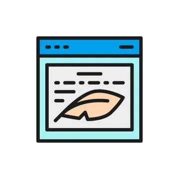 Writers website, prose, text on display flat color icon. Stock Illustration
