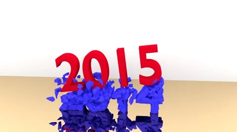Writing "2014" is destroyed by falling "2015" Stock Footage 42850198