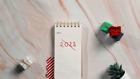 Writing 2023 on block Note paper Stock Footage 225472380