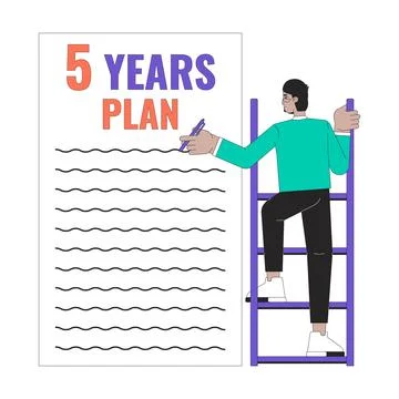 Writing 5 year plan goals 2D linear illustration concept Ilustración de archivo