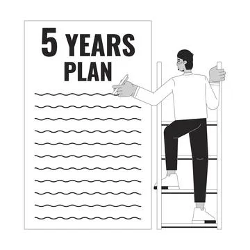 Writing 5 year plan goals black and white 2D illustration concept Stock Illustration