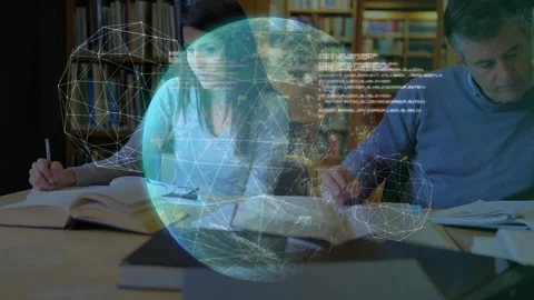 Writing after transparent globe, data spheres and code fading in, tutor and 動画素材 312297719