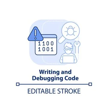Writing and debugging code light blue concept icon Stock Illustration