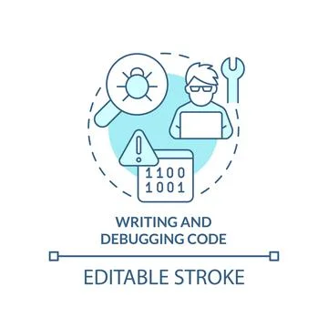 Writing and debugging code turquoise concept icon Stock Illustration