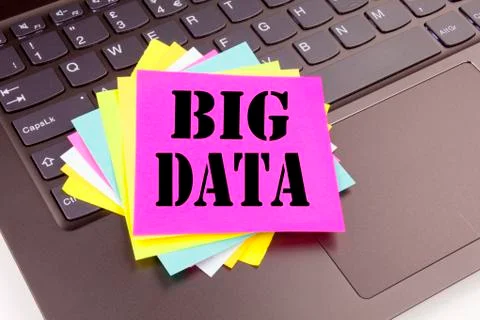 Writing Big Data text made in the office close-up on laptop computer keyboard 写真素材
