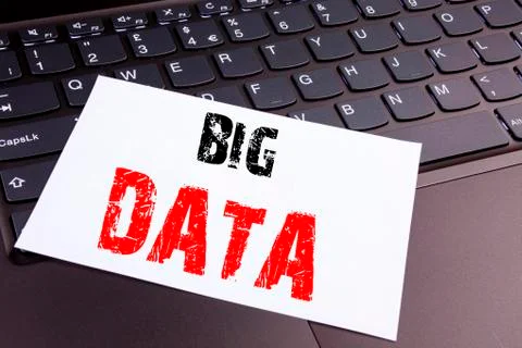 Writing Big Data text made in the office close-up on laptop computer keyboard 写真素材