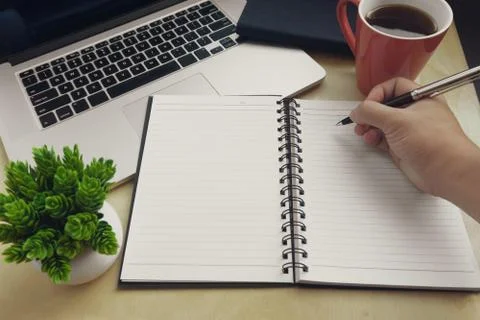 Writing on Blank Notebook Stock Photos