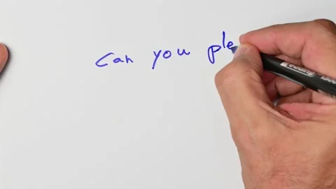 Writing with a blue marker the sentence: Can you please repeat that? Stock Footage 221781128