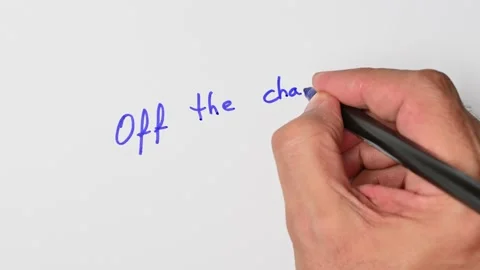 Writing with a blue marker the sentence: Off the chain Stock Footage 221782636